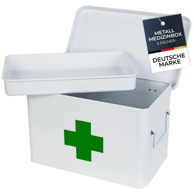 Zdjęcie produktu dla Metalowa apteczka HMF, kasetka na leki, 32,5 x 20 x 20,5 cm, biała