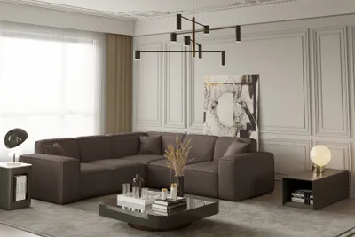 Produktbild von Ecksofa Designersofa CELES in Stoff Scala Taupe Seite Universal