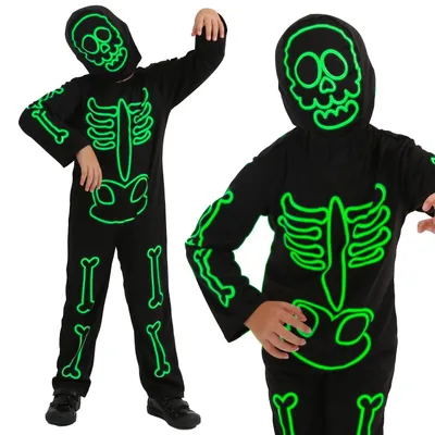 Kinder Skelett Kostüm Leuchtend im Dunkeln Halloween
