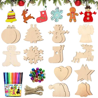24 Holz-Weihnachtsanhänger zum Bemalen, DIY-Deko