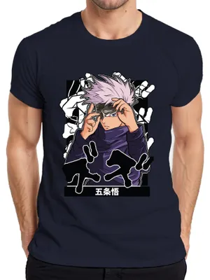 Productafbeelding van 五条悟 Jujutsu Kaisen, Satoru, oogmasker, wit haar, anime, heren T-shirt, marineblauw, maat M