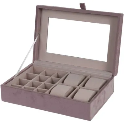 Obrázek produktu pro Šperkovnice na šperky a hodinky se zrcátkem 25x16x7cm - Barva růžová