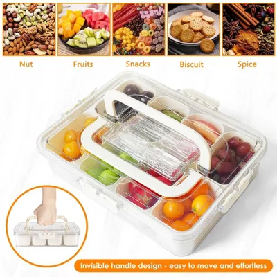 Produktbild von Snack Box, Snackbox Mit 8 Fächern, Snackschale Mit Deckel Und Griff, Transparent