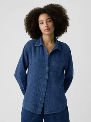 Produktbild von GAP Damen Langarm Hemd Oversize aus Musselin Dunkelblau Größe M