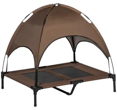 Zdjęcie produktu dla Podwyższone łóżko dla psa z baldachimem | Kolor: brązowy, czarny | Wymiary: 76x92x90 cm