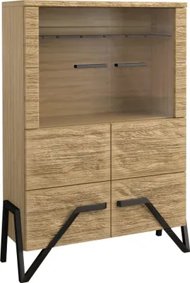 Produktbild von Vitrine Kastav 09, Farbe: Eiche / Schwarz, teilmassiv - 140 x 100 x 40 cm (H x B x T)