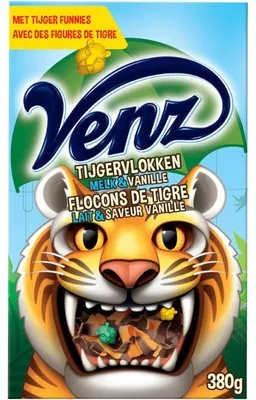 Produktbild von Venz Tijgervlokken Milch & Vanille 200g – Knusprige Schokoladenflakes