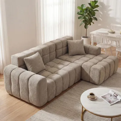 Produktbild von MODFU L-förmiges Ecksofa,3-Sitzer Relaxsofa Schlafsofa mit Chaiselongue,Modulares Big Sofa für Wohnzimmer und Büro, Khaki
