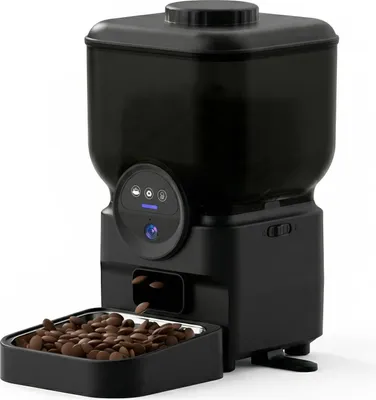 Immagine prodotto di Distributore automatico di cibo per cani e gatti - Dispenser intelligente con Wi-Fi - Capacità di 6,5 litri - Controllo tramite app con telecamera - Ricaricabile - Nero