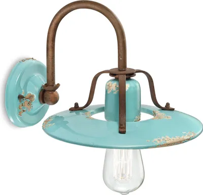 Produktbild von Wandlampe Keramik Metall E27 B: 25 cm Rostbraun Hellblau Shabby Antik Vintage Keramikleuchte