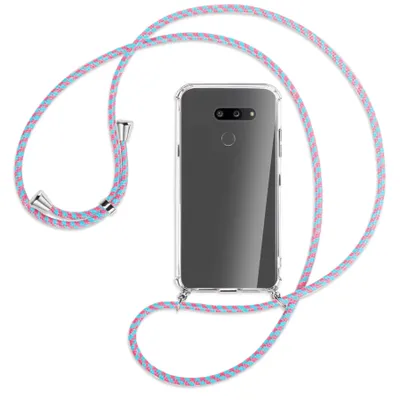Produktbild von Handykette Backcover-Schutzhülle mit Band (Metall silberfarben) für LG G8X ThinQ - pink/mint