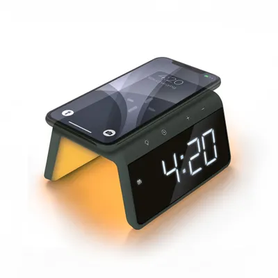 Obrázok produktu pre Digitálny budík Caliber Jupiter s bezdrôtovou nabíjačkou - duálny budík so svetlom na budenie - polnočne zelený (HCG019QI-MG)