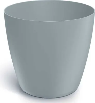A light gray, matte plastic pot is shown against a white background.