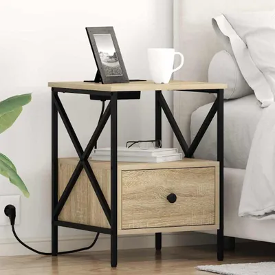 Image de vidaXL Table de chevet, lot de 2, chêne Sonoma, 41,5 x 40,5 x 55 cm