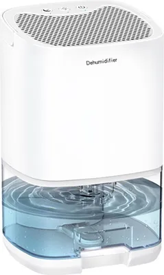Imagen del producto de Deshumidificador para el hogar: depósito de agua de 34 oz, portátil, silencioso, ideal para dormitorios, baños y sótanos. Cuenta con apagado automático y luz LED RGB con 7 colores