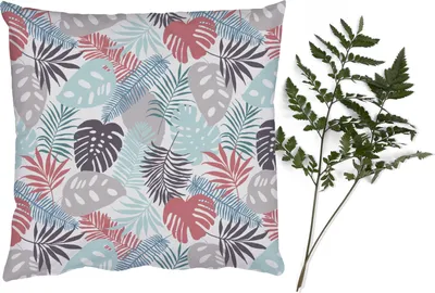 Produktbild von MuchoWow® Zierkissen Sofakissen Wohnzimmer Dekokissen 45x45 cm Blätter - Dschungel - Pastell - Tropisch - Schlafpolster - Polster für das Sofa