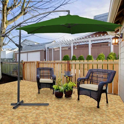 Produktbild von Fiqops Sonnenschirm Grün Ø300cm Ampelschirm Gartenschirm Marktschirm Kurbel Balkon Alu Neigbar