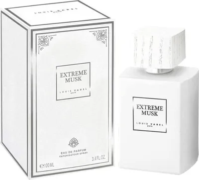 A perfume bottle and its packaging are displayed against a white background.
