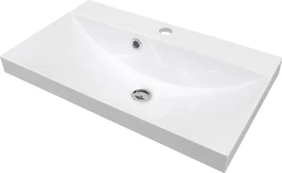 Produktbild von FACKELMANN Gussmarmorbecken MALUA / Waschtisch aus Gussmarmor / Maße (B x H x T): ca. 60 x 14 x 35 cm / hochwertiges Waschbecken fürs Badezimmer und WC / Farbe: Weiß / Breite: 60 cm