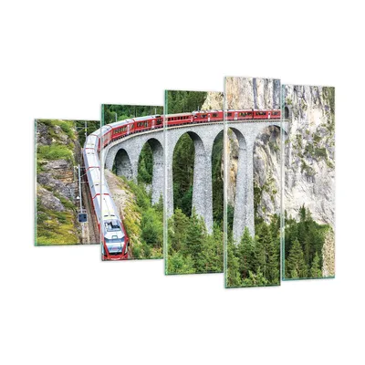 Produktbild von Bilder auf glas - 5 Teile - Viadukt Landwasser Zug - 150x100cm - Glasbilder - Wandbilder - Bilder - zum Aufhängen bereit - Wanddekoration aus Glas - Glas Bilder - Wandbild auf Glas - GEG150x100-4605