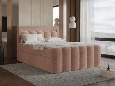 Image de Chilly Möbel Design Lit Luméra Duo - Lit boxspring avec tiroirs, LED, matelas et surmatelas 180x200 cm / 4 tiroirs / H2 / Monte / Saumon