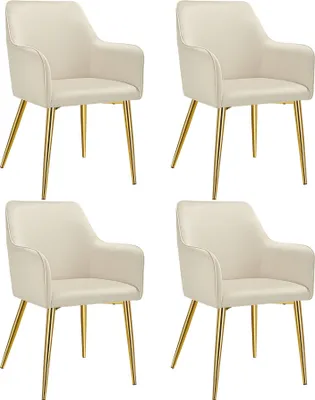 Image de Fauteuil AVANE aspect velours, rembourré - beige, Lot de 4
