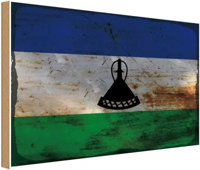 Produktbild von vianmo Holzschild 20x30 cm Lesotho Rost Flagge Fahne Wappen