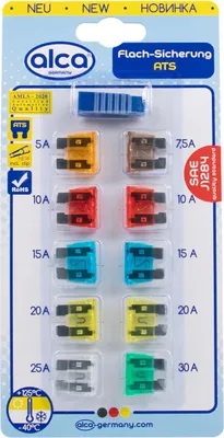 Produktbild von alca® Flach-Sicherungen 5 - 30 A; 10 St. Blister blau braun transparent rot gelb grün orange Auto Caravan Traktor Bus Motorrad Kfz Pkw Lkw etc.