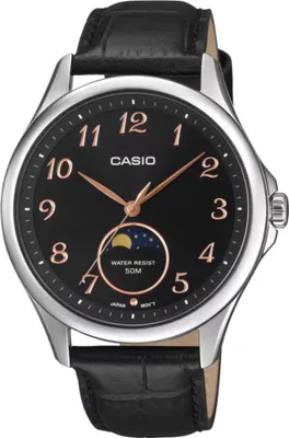 Produktbild von Casio Quarz Armbanduhr, 50m Wasserdicht, Lederarmband, Schwarz, 43mm Gehäuse