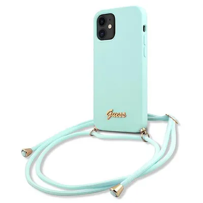 Zdjęcie produktu dla Etui Guess Metal Logo Cord na iPhone 12 mini - jasnoniebieskie