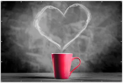 Produktbild von Wallario XXL Outdoor-Poster für Garten oder Balkon, Motiv Tasse mit Kaffee - Schwarz-Weiß, in ca. 300 x 200 cm