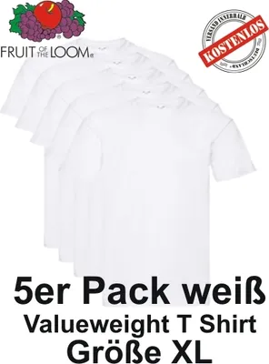 Produktbild von 5er Pack Fruit of the Loom Valueweight T-Shirt Farbe: weiß Größe: XL
