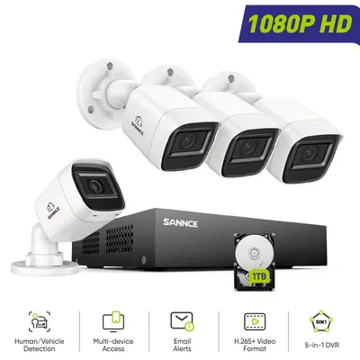 Obrázok produktu pre 8-kanálový CCTV bezpečnostný systém - 5-v-1 video dohľad - bezpečnostná kamera - DVR rekordér - nočné videnie 20 metrov