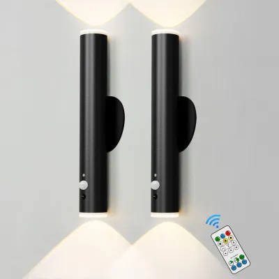 LED-Wandleuchten, schwarz, 2er-Set, mit Bewegungsmelder, dimmbar, 3 Farben