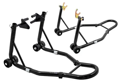 Produktbild von Bituxx Motorradständer hinten & vorn Motorrad Montageständer Transportständer Schwarz Belastbar bis 250 kg pro Ständer Vorn+Hinten Schwarz MS-18973