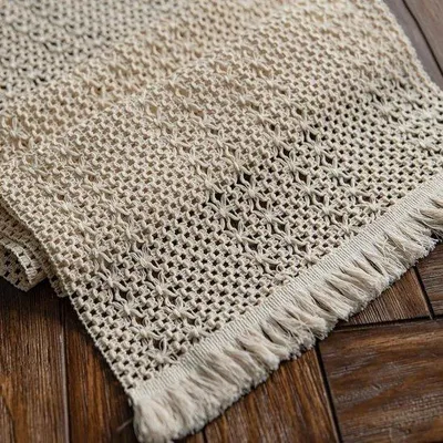 Productafbeelding van Famanu Tafelrunner Boho Macramé met franjes - Katoenen tafelkleed 30 x 180 cm voor vintage decoratie en bruiloften