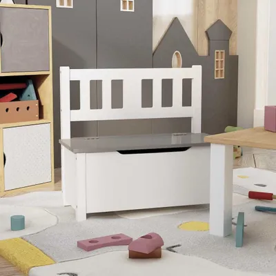 Produktbild von Kinderbank mit Stauraum in Weiß und Grau, 60x30x55 cm, aus MDF