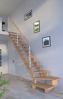 Produktbild von Holztreppe Lindos (Eiche) in  1/4 gewendelter Ausführung links-100 cm-Design Geländer Edelstahl-ohne Setzstufen
