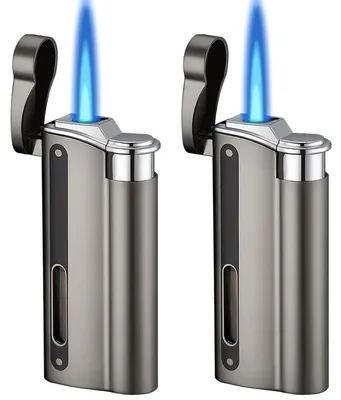Immagine prodotto di 2 accendini a getto di fiamma, resistenti al vento, ricaricabili, in acciaio inossidabile, con ugello in Vetroceramica