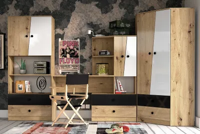 Produktbild von Jugendzimmer Kinderzimmer komplett NEO Set A weiß eiche Schrank Schreibtisch matt hochglanz Farbauswahl