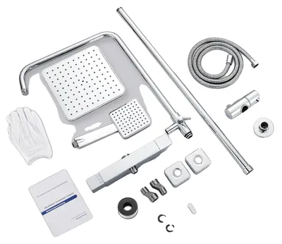 Image de Ensemble de douche, mitigeur thermostatique, pomme de douche à effet pluie, argent, G1/2