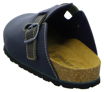 Produktbild von Bio Clog Dunkelblau aus glattem Kunstleder mit Lederdecksohle, Schnalle und Weichbettung