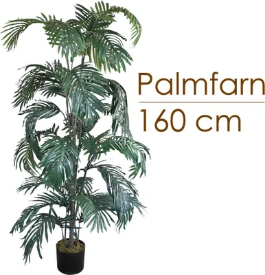 Produktbild von Künstliche Palme groß Kunstpalme Kunstpflanze Palme künstlich wie echt Plastikpflanze Balkon Farnpalme Palmenfarn Deko 160 cm hoch Decovego