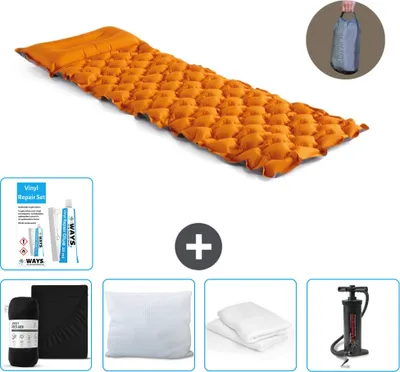 Produktbild von Intex Campingmatte – 1 Person – 71 x 191 x 11 cm – Orange – im Lieferumfang enthalten Spannbettuch - Küssen - Pumpe - Reperaturset en Kissenschutz