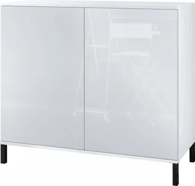 Produktbild von Vladon Kommode Skadu V3, Moderner Küchenschrank mit 2 großen Türen Weiß matt / Weiß Hochglanz (92,5 x 83.5 x 35)
