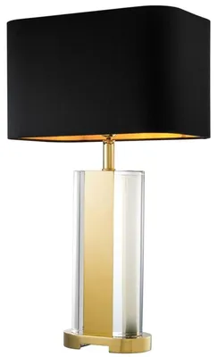 Produktbild von Casa Padrino Kristallglas Tischleuchte in gold mit schwarzem Lampenschirm - Designer Kollektion