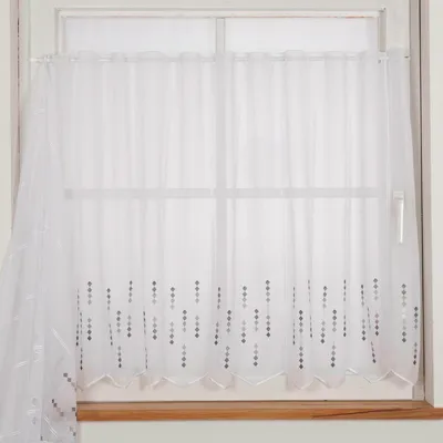 Produktbild von Scheibengardinen MTW Effektvoile Stickerei Raute weiß grau 90cm hoch