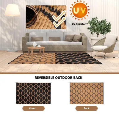 Zdjęcie produktu dla Dywan zewnętrzny, idealny na kemping, balkon, wodoodporny, dwustronny, wykonany z tworzywa sztucznego imitującego słomę, wymiar 50x80 cm