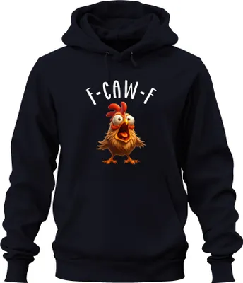 Produktbild von F-CAW-F Lustiges Cartoon Huhn Verrücktes Bauernhof Humor witzig Uni Hoodie Kapuzenpullover, Navy, M