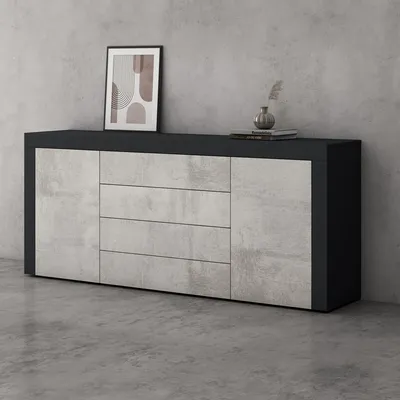 Produktbild von doporro Sideboard Kommode in Anthrazit matt und Beton 167x36 cm Aufbewahrungsschrank Holz Bodenstehend für Ihren Wohnbereich Schrank 03